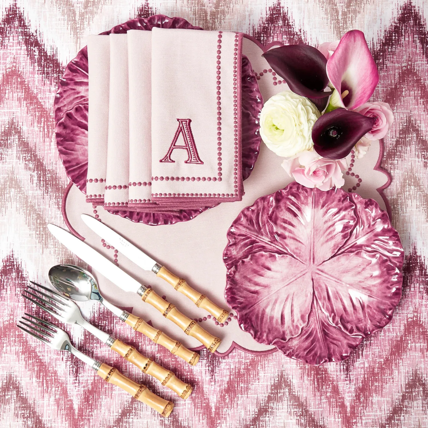 Mrs. Alice Mariana Pink Placemats & Napkins (Set of 4)< Summer Table Linen | Table Linen Sets