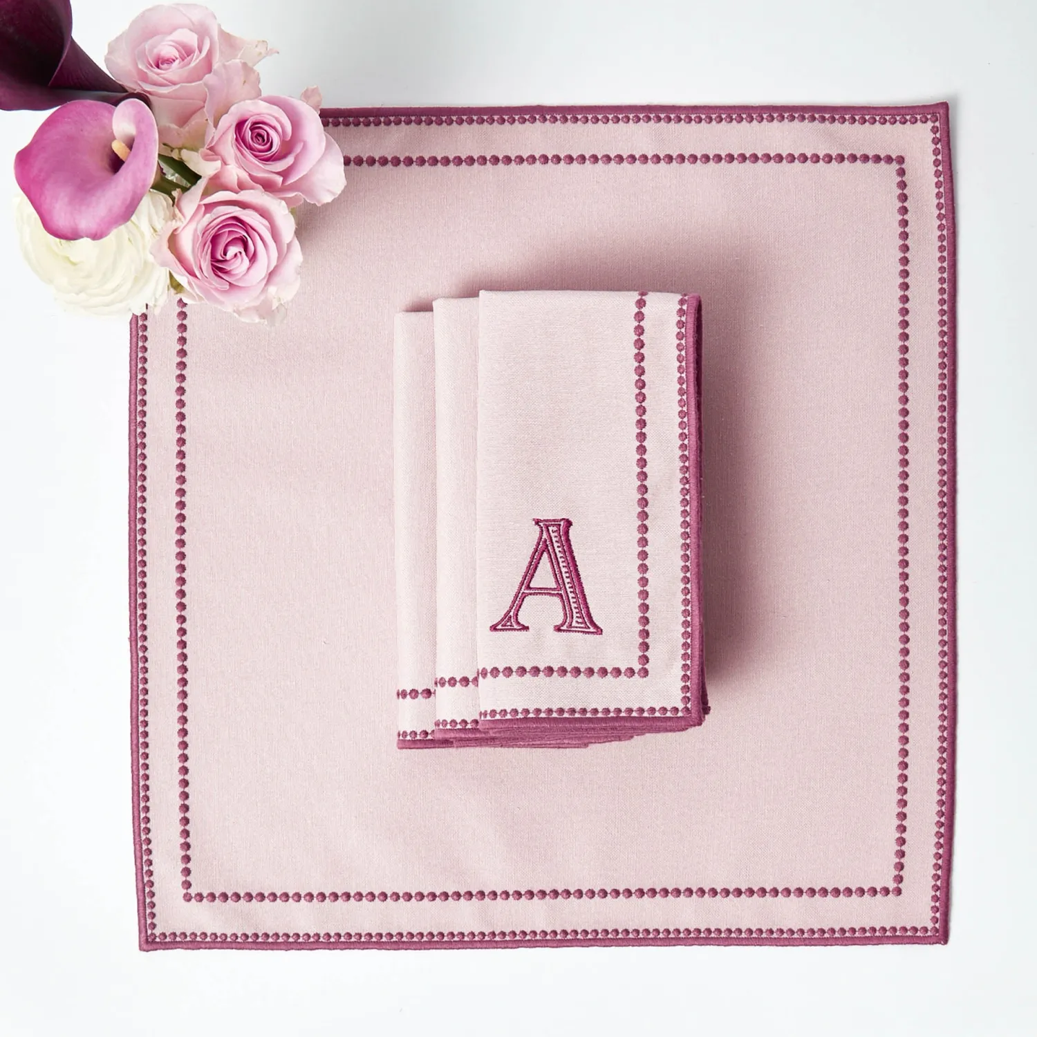 Mrs. Alice Mariana Pink Placemats & Napkins (Set of 4)< Summer Table Linen | Table Linen Sets