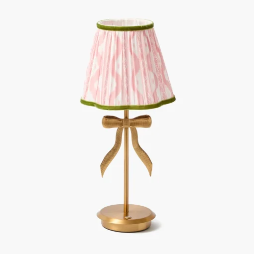 Mrs. Alice Marilyn Bow Rechargeable Lamp with Pink & Green Ikat Shade (18cm)< Rechargeable Table Lamps