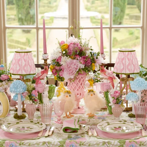 Mrs. Alice Marilyn Bow Rechargeable Lamp with Pink & Green Ikat Shade (18cm)< Rechargeable Table Lamps