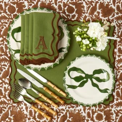 Mrs. Alice Marilyn Forest Green Bow Starter Plates (Set of 4)< Starter Plates | Crockery Sets