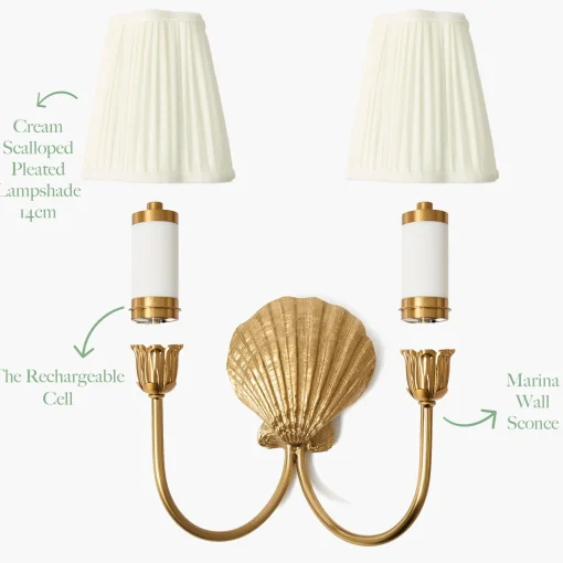 Mrs. Alice Marina Rechargeable Double Wall Light with Cream Shades (14cm)< Rechargeable Table Lamps | Wall Lighting
