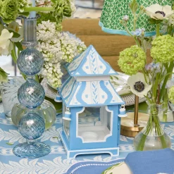Mrs. Alice Mini Blue Ikat Pagoda Lantern (Pair)< Summer Candleware | Pagodas & Lanterns