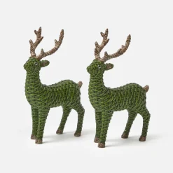 Mrs. Alice Mini Forest Green Rattan Reindeer (Pair) - 20cm< Christmas Decorations