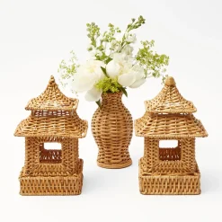 Mrs. Alice Mini Rattan Pagoda Lanterns (Pair)< Year-round Decorations | Spring Decorations