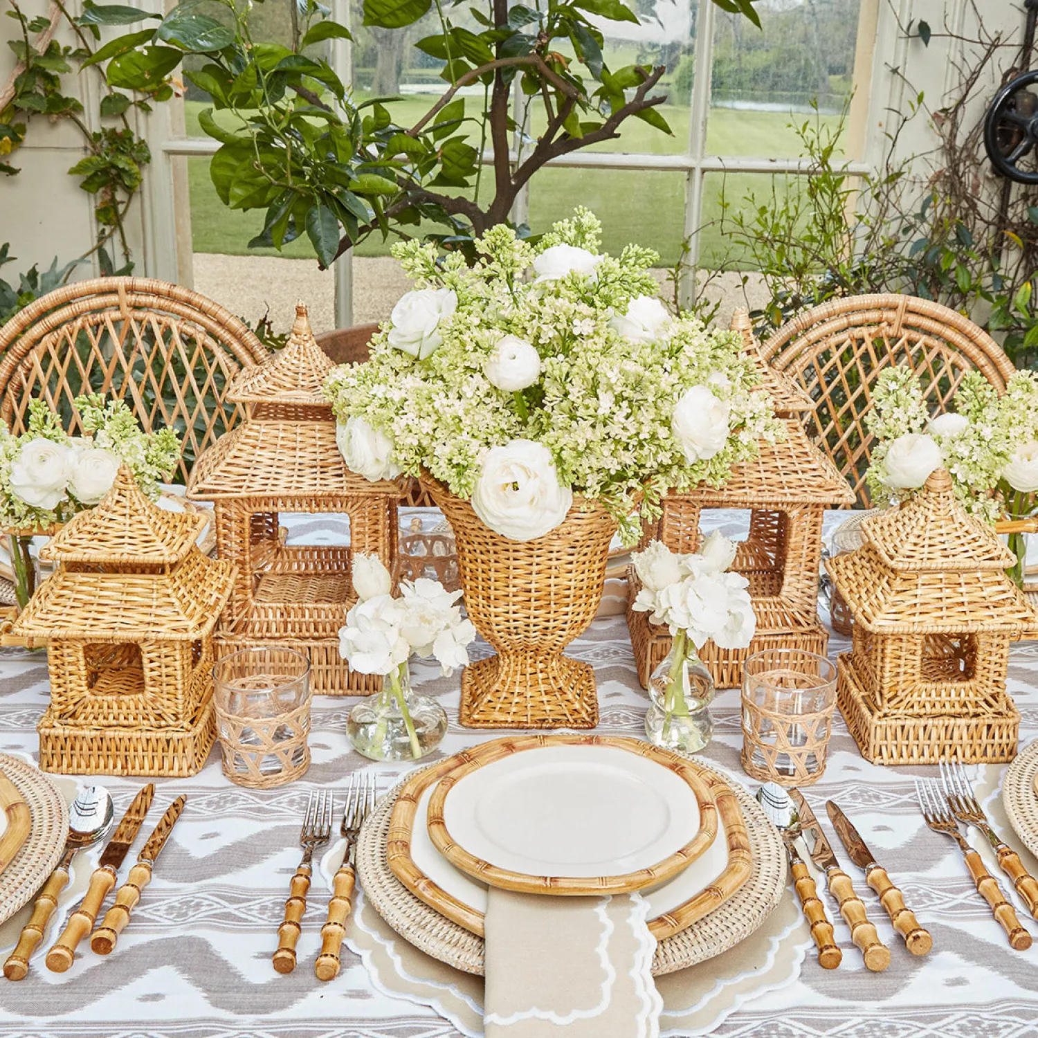 Mrs. Alice Mini Rattan Pagoda Lanterns (Pair)< Year-round Decorations | Spring Decorations