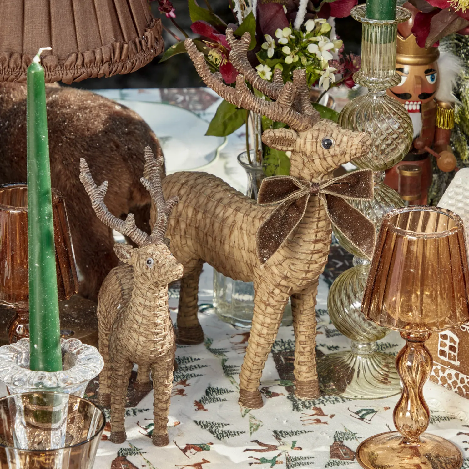 Mrs. Alice Mini Rattan Reindeer (Pair) - 20cm< Christmas Decorations