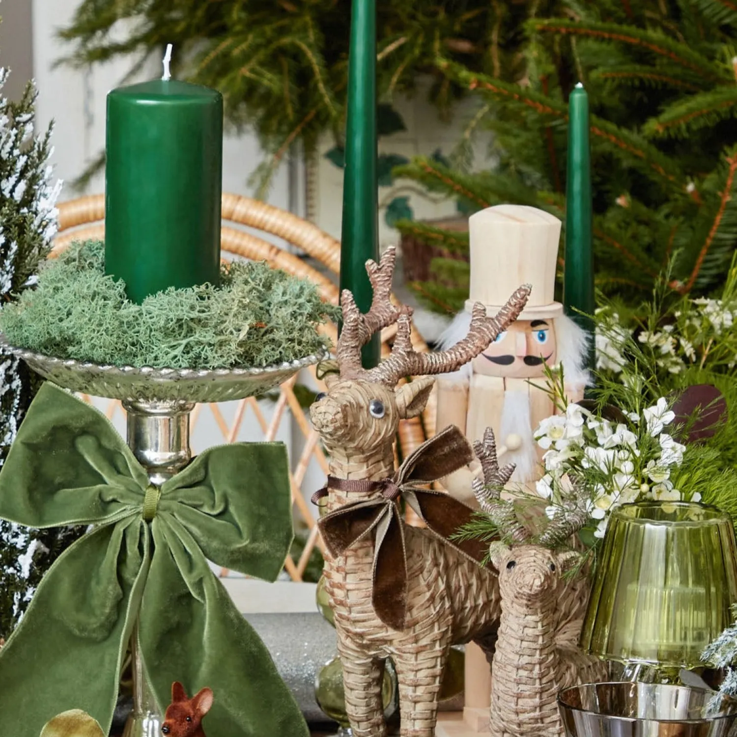 Mrs. Alice Mini Rattan Reindeer (Pair) - 20cm< Christmas Decorations