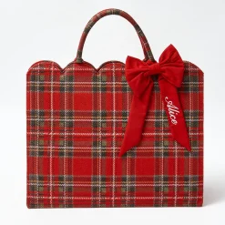 Mrs. Alice Tote Bag (Red Tartan) With Bow< Mrs. Alice Tote Bags | Mrs. Alice Monogram