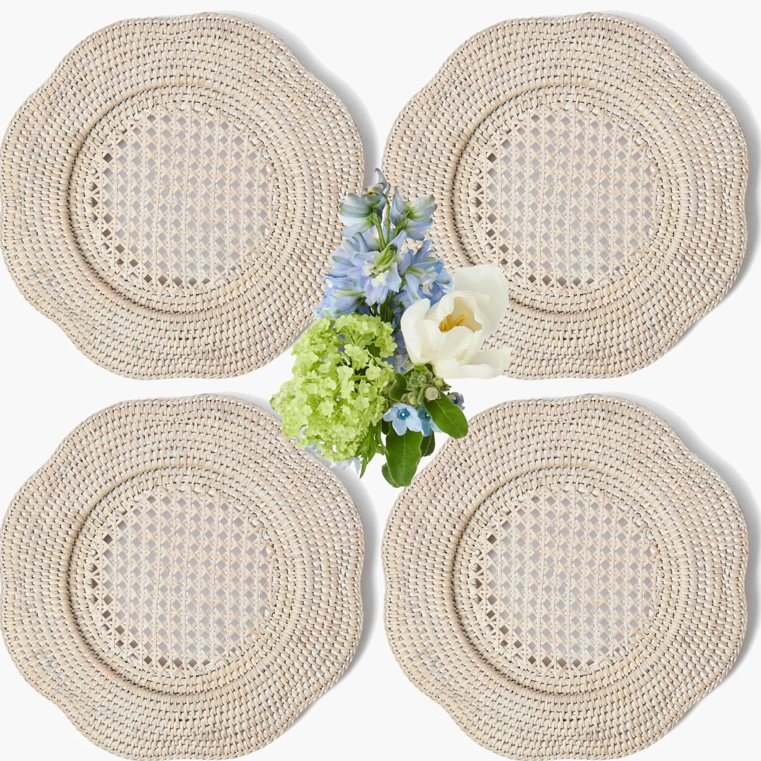 Mrs. Alice Natural Scalloped Rattan Charger Plates (Set of 4)< Placemats | For Her