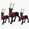 Mrs. Alice Navy Flocked Reindeer Family with Gold Trimmed Bows< Christmas Decorations