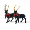 Mrs. Alice Navy Flocked Reindeers with Gold Trimmed Bows (Pair)< Christmas Decorations