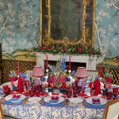 Mrs. Alice Navy Flocked Reindeers with Gold Trimmed Bows (Pair)< Christmas Decorations