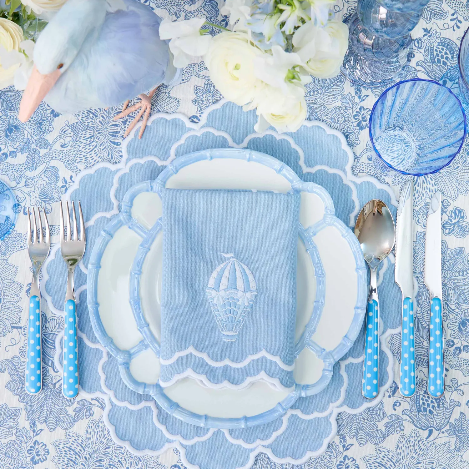 Mrs. Alice Nikki Hot Air Balloon Blue Napkins (Set of 4)< Napkins