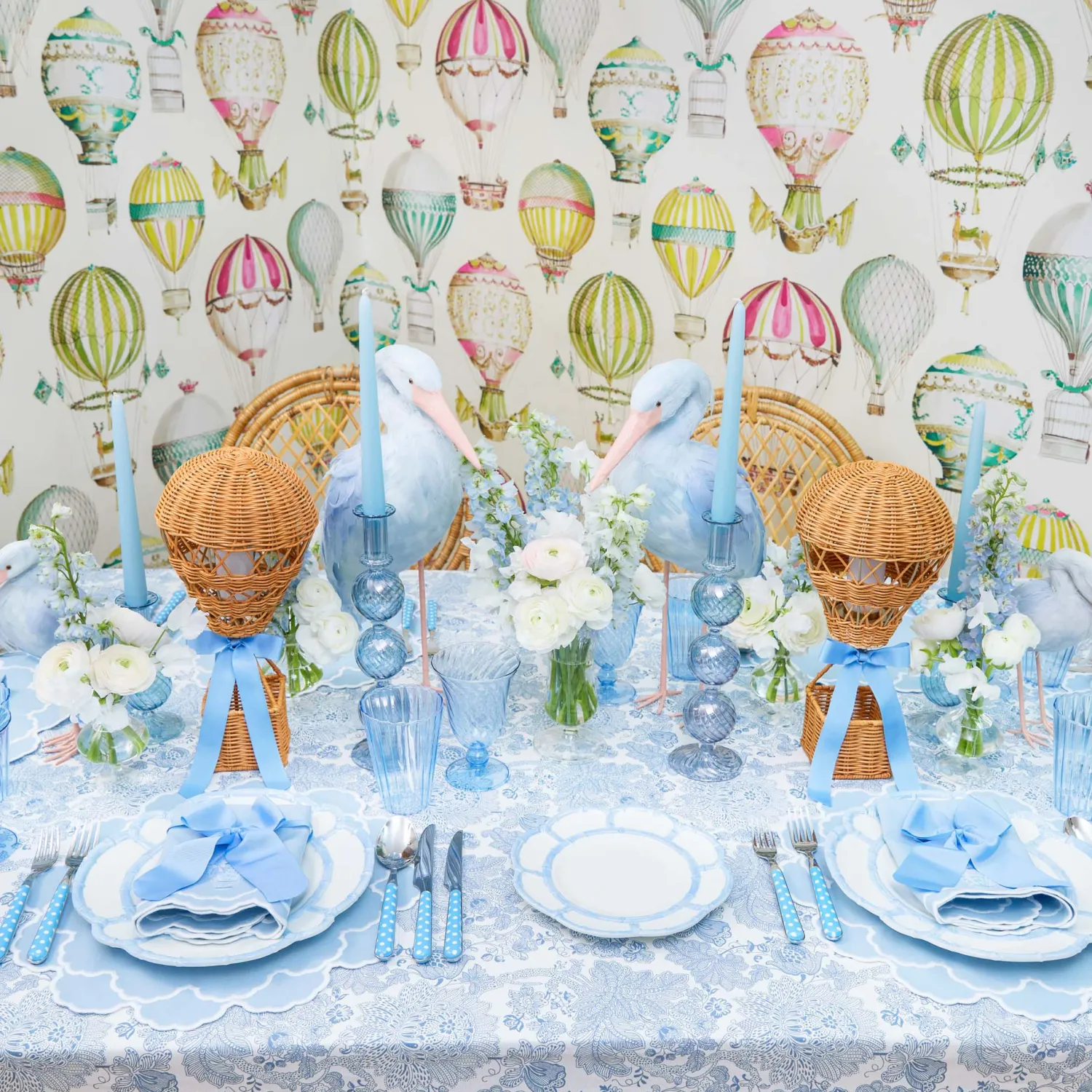 Mrs. Alice Nikki Hot Air Balloon Blue Napkins (Set of 4)< Napkins