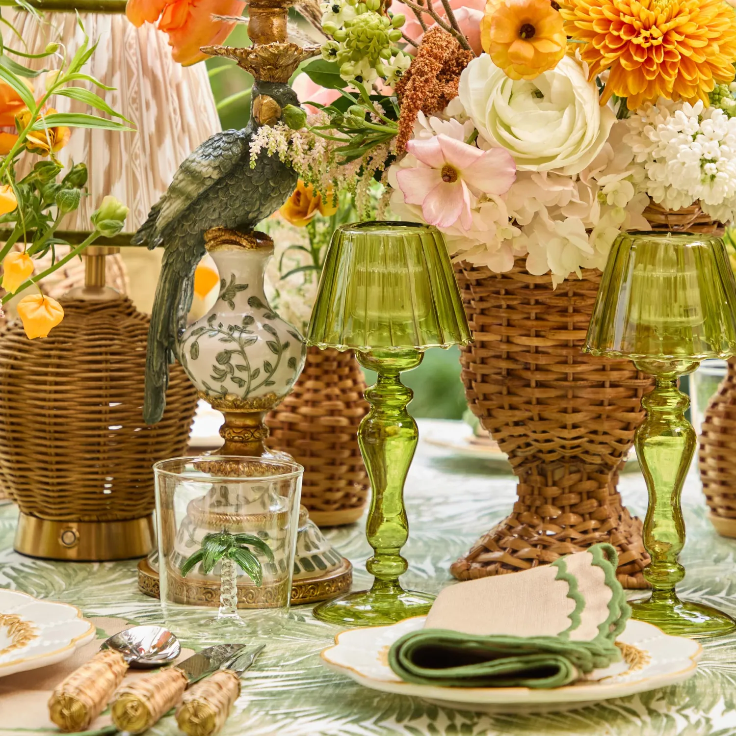 Mrs. Alice Olive Glass Lantern Tea Light Holder Set< Summer Glassware | Summer Candleware