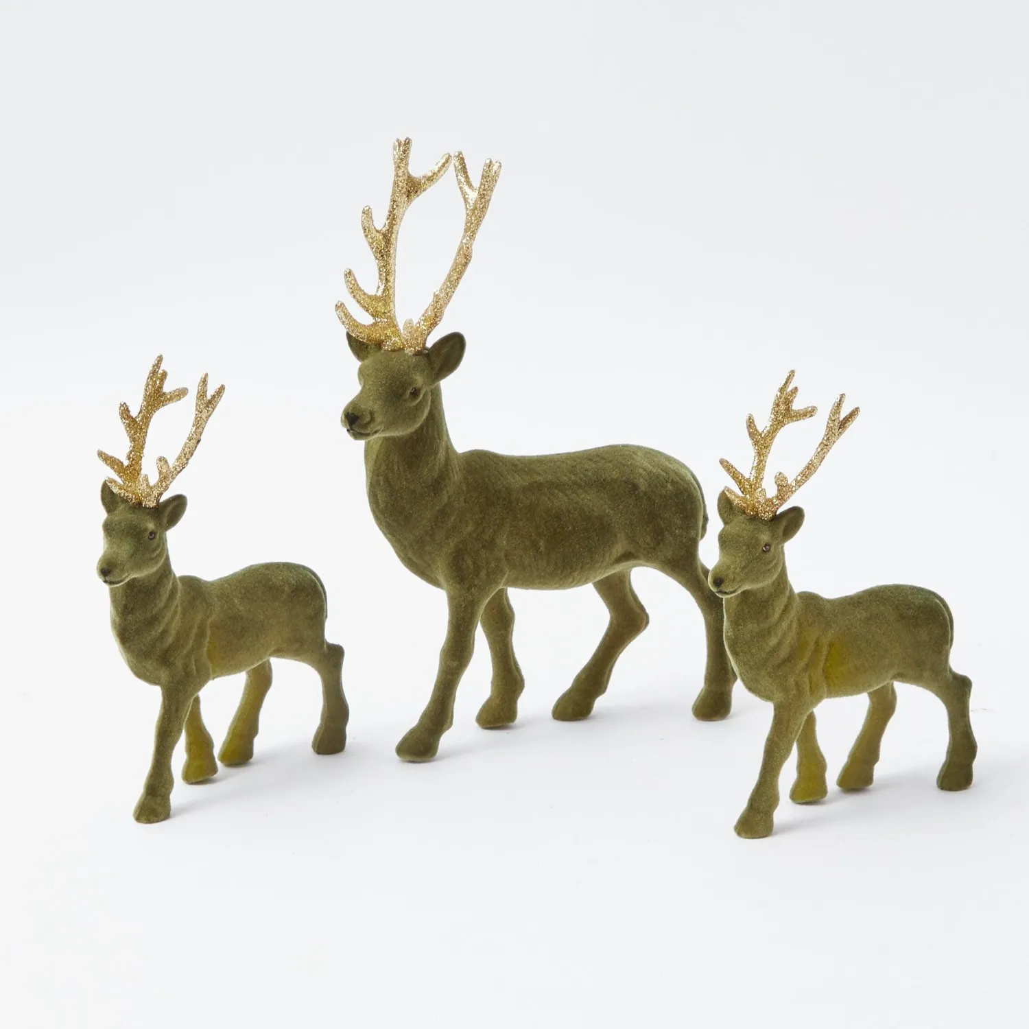 Mrs. Alice Olive Green Flocked Reindeer Family< Christmas Decorations