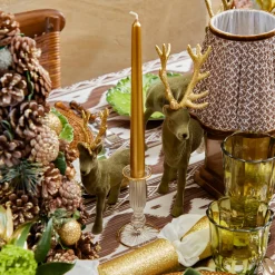 Mrs. Alice Olive Green Flocked Reindeer Family< Christmas Decorations