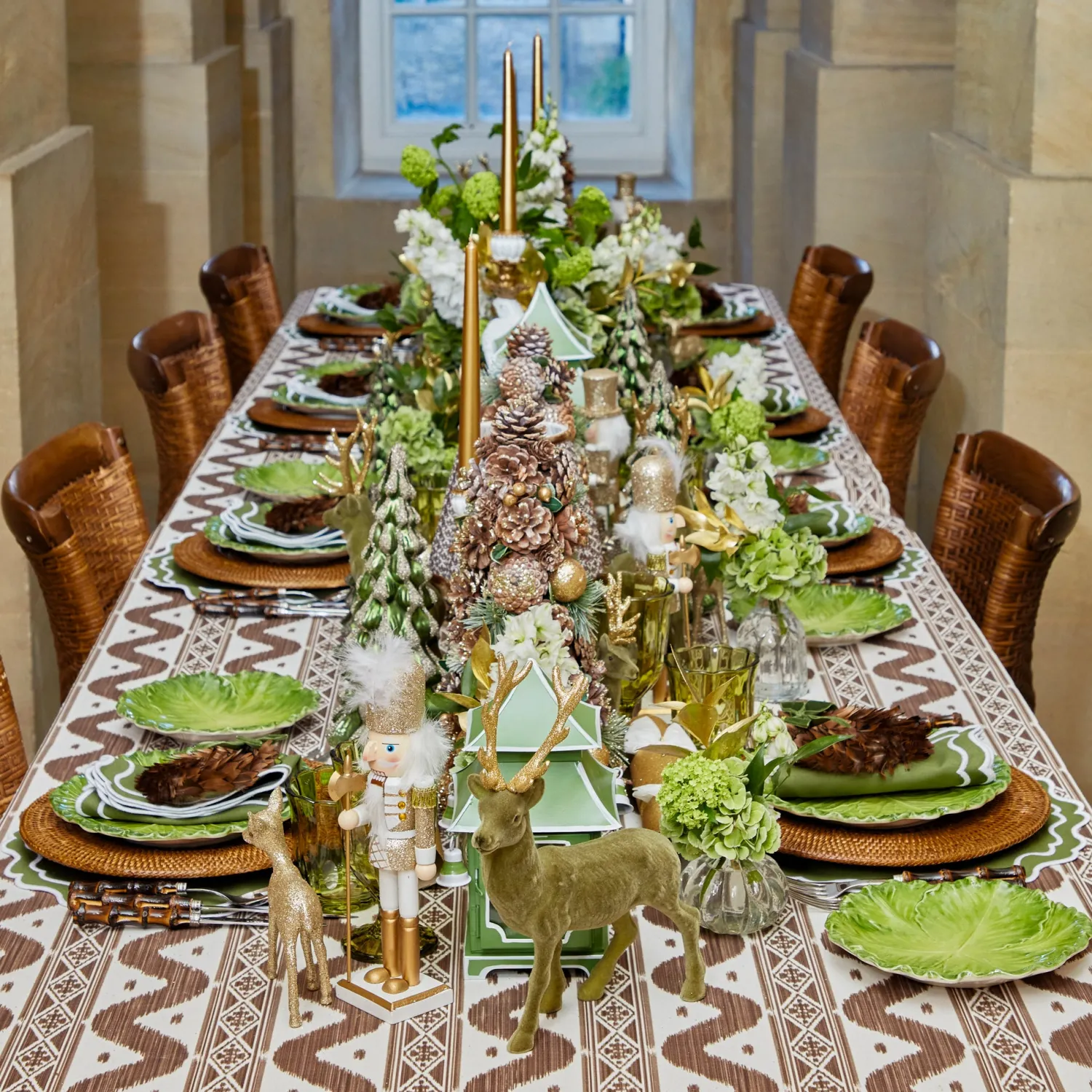 Mrs. Alice Olive Green Flocked Reindeer Family< Christmas Decorations