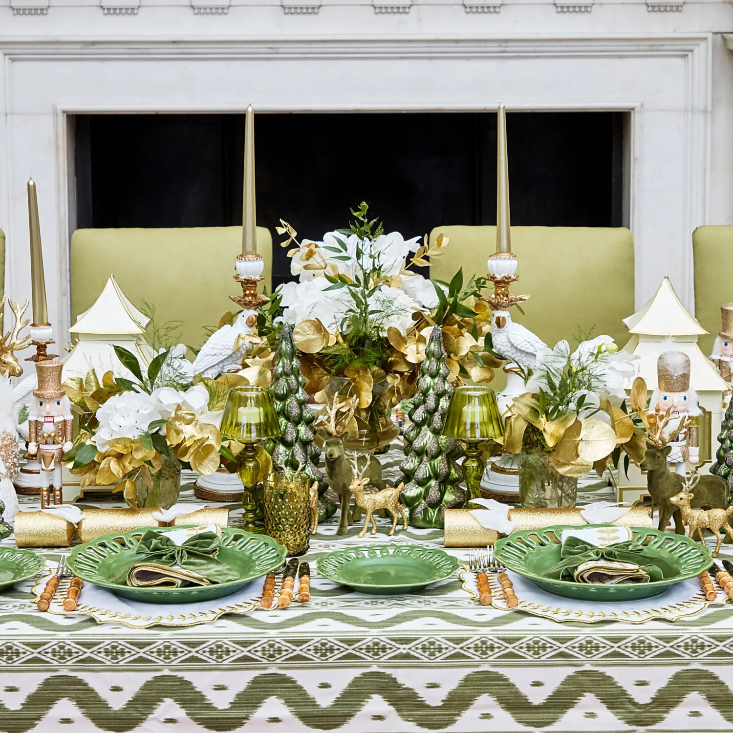 Mrs. Alice Olive Green Flocked Reindeer Family< Christmas Decorations