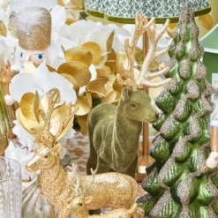 Mrs. Alice Olive Green Flocked Reindeer Family< Christmas Decorations