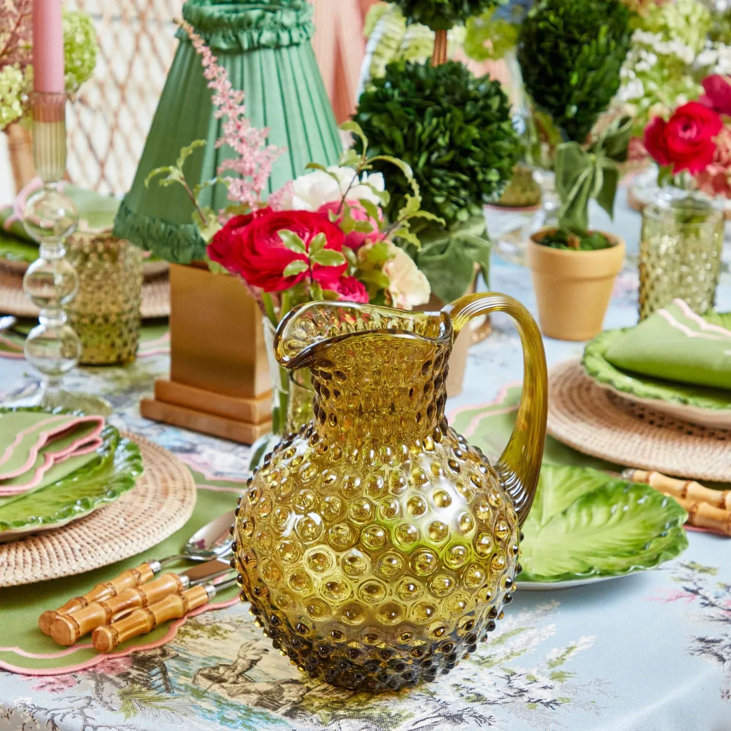 Mrs. Alice Olive Green Hobnail Jug & Glasses (Set of 6)< Glassware Sets