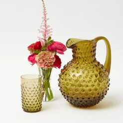 Mrs. Alice Olive Green Hobnail Jug & Glasses (Set of 6)< Glassware Sets