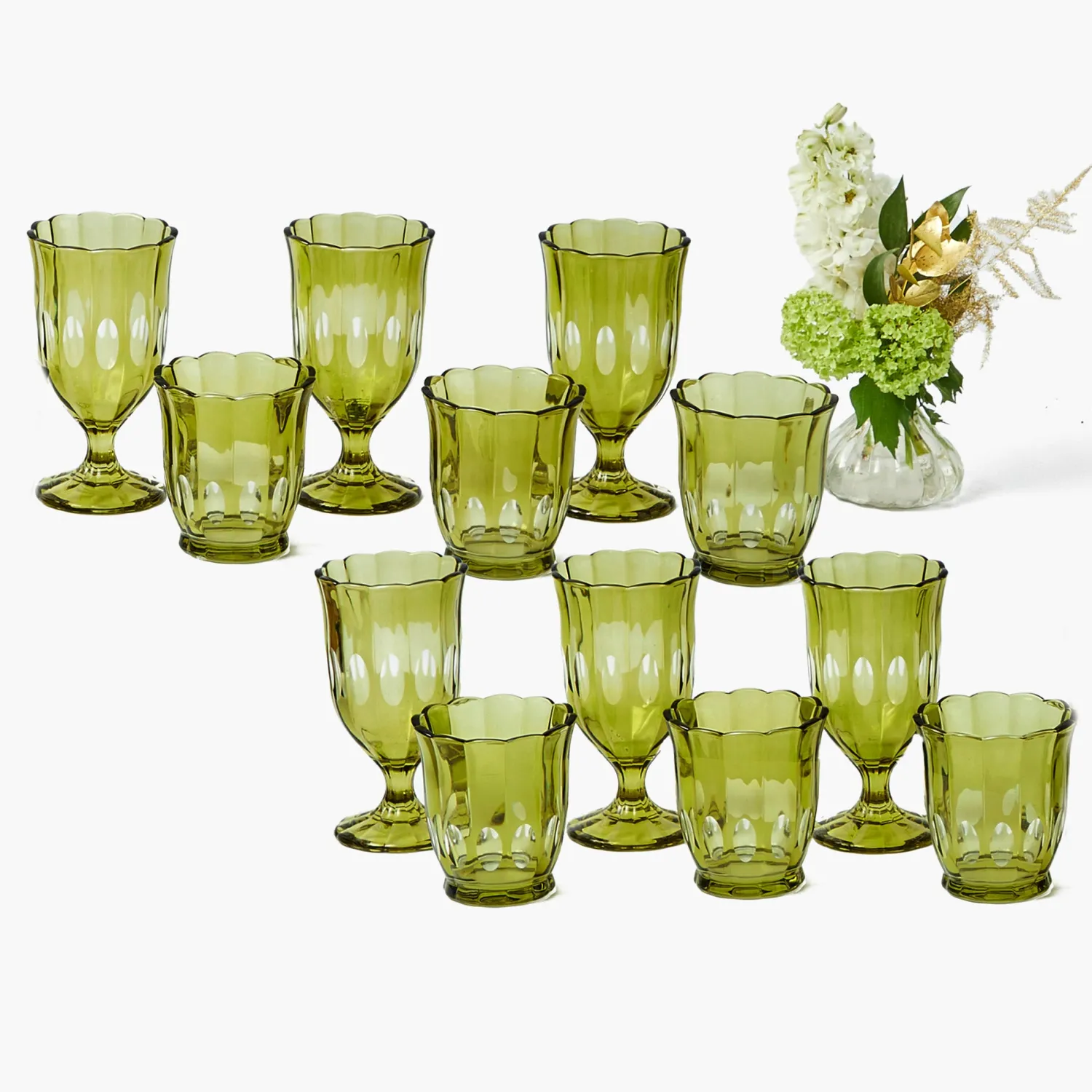 Mrs. Alice Olive Scalloped Glassware (Set of 12)< Glasses | Glassware Sets