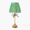 Mrs. Alice Palm Tree Rechargeable Lamp with Green & Blue Lotus Shade (18cm)< Rechargeable Table Lamps | Summer Lighting