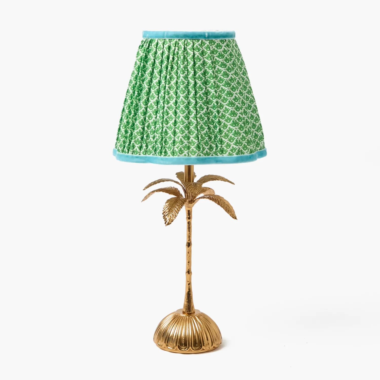 Mrs. Alice Palm Tree Rechargeable Lamp with Green & Blue Lotus Shade (18cm)< Rechargeable Table Lamps | Summer Lighting