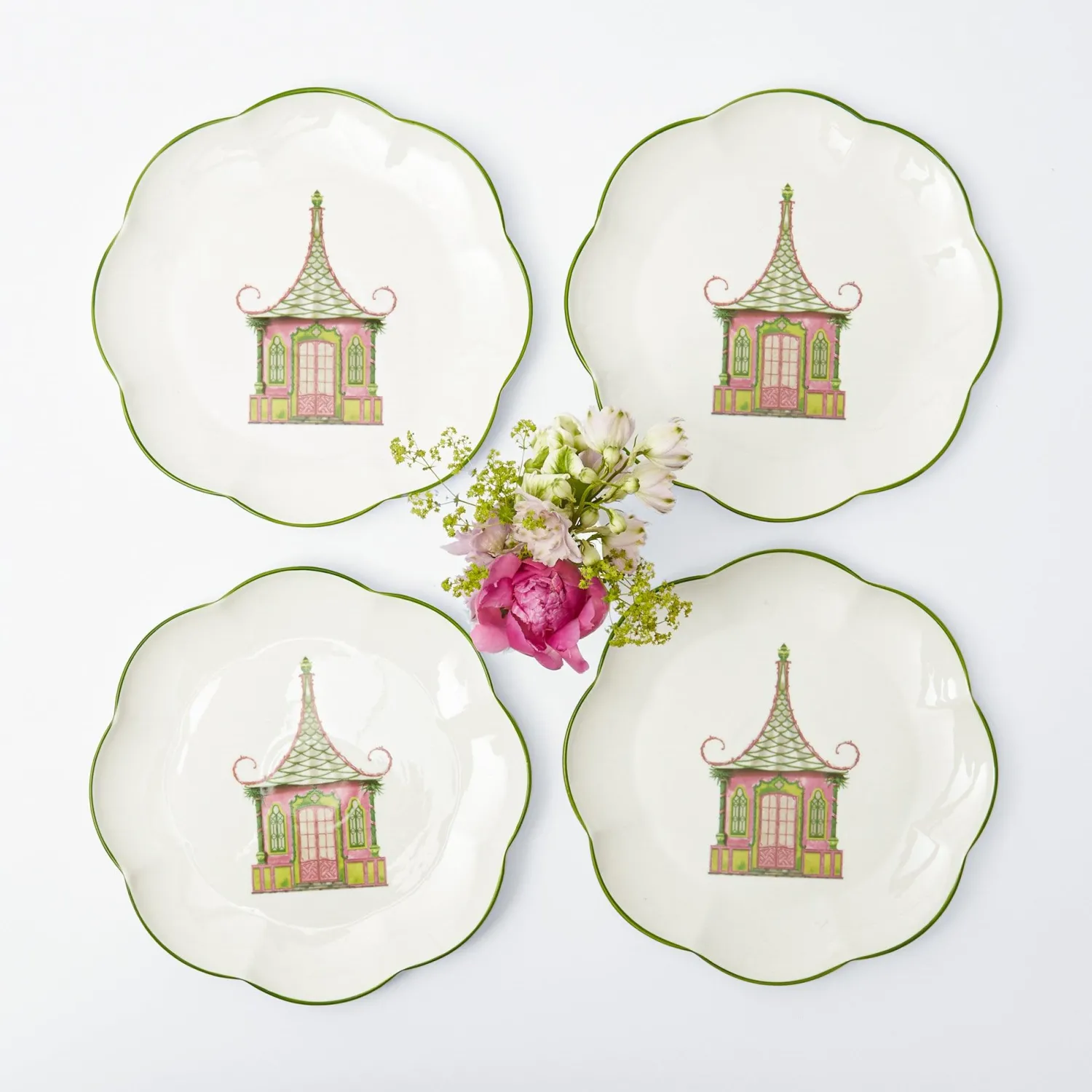 Mrs. Alice Pink & Green Pagoda Dinner Plates (Set of 4)< Dinner Plates | Crockery Sets