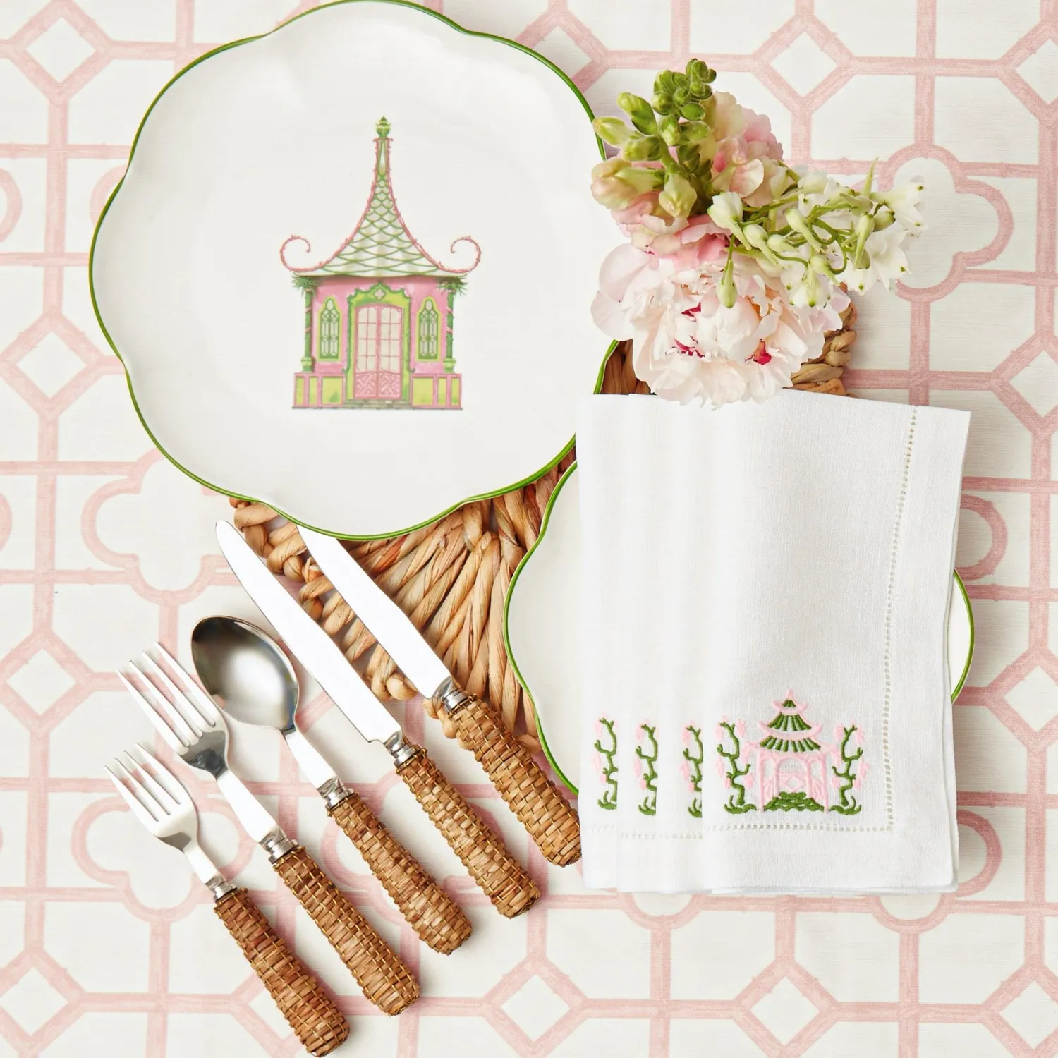Mrs. Alice Pink & Green Pagoda Dinner Plates (Set of 4)< Dinner Plates | Crockery Sets