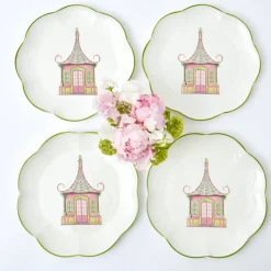 Mrs. Alice Pink & Green Pagoda Dinner Plates (Set of 4)< Dinner Plates | Crockery Sets