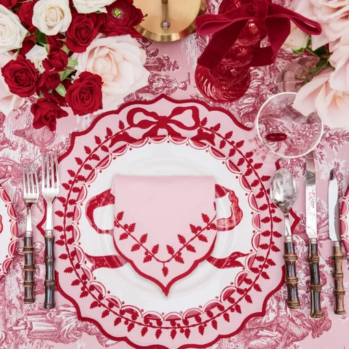 Mrs. Alice Pink & Red Bow Laurel Placemats & Napkins (Set of 4)< Table Linen Sets