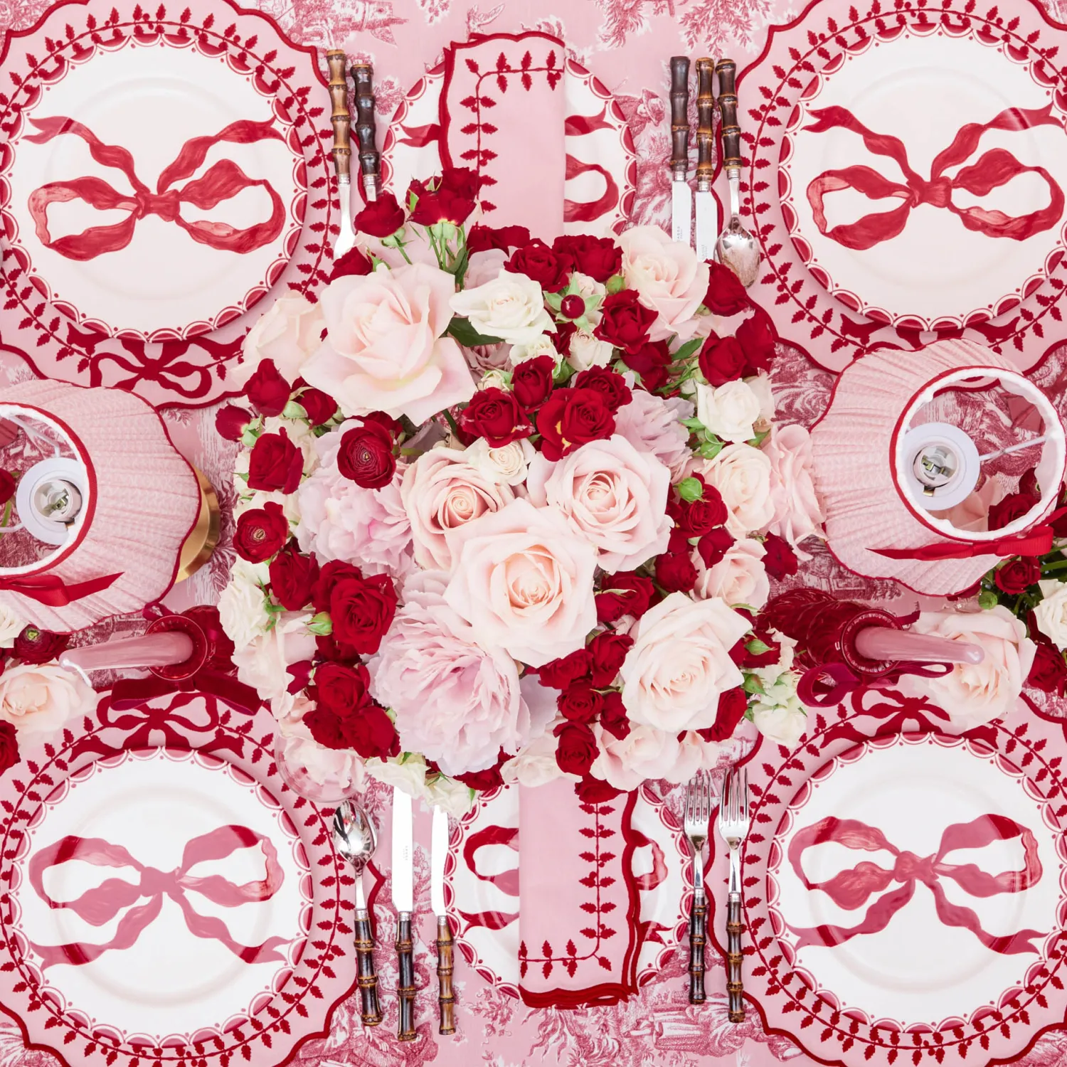 Mrs. Alice Pink & Red Bow Laurel Placemats (Set of 4)< Placemats