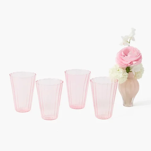 Mrs. Alice Pink Fluted Water Glasses (Set of 4)< Summer Glassware | Glasses