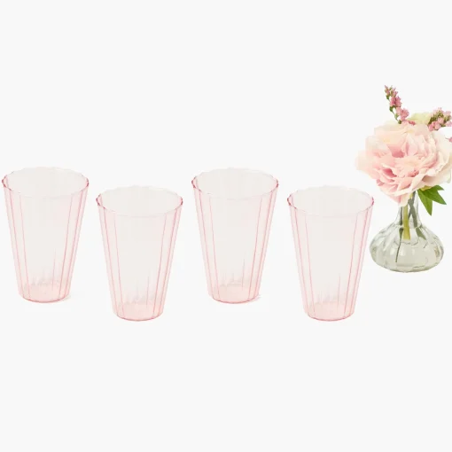 Mrs. Alice Pink Fluted Water Glasses (Set of 4)< Summer Glassware | Glasses