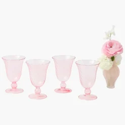 Mrs. Alice Pink Fluted Wine Glasses (Set of 4)< Summer Glassware | Glasses