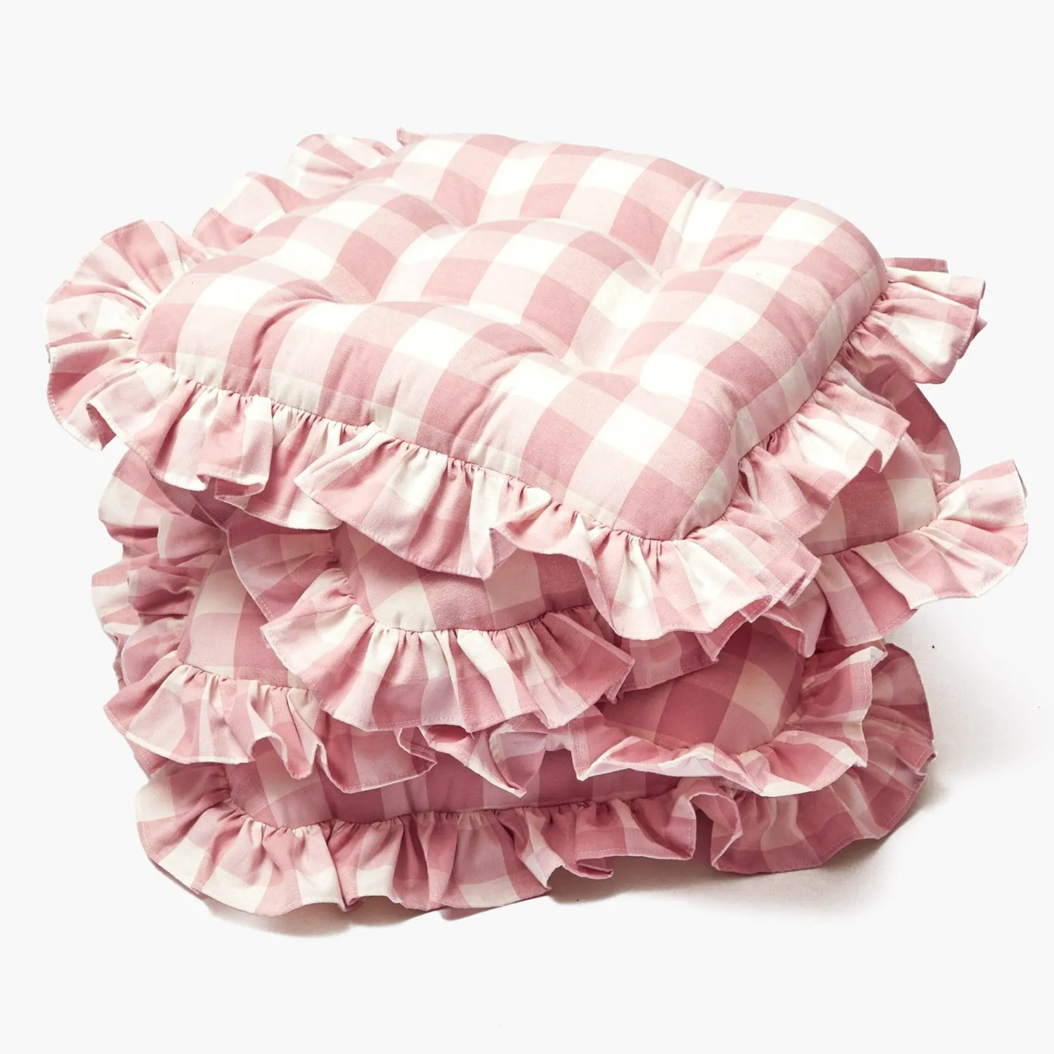 Mrs. Alice Pink Gingham Ruffle Seat Pad Cushion (Set of 4)< Cushions