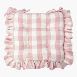 Mrs. Alice Pink Gingham Ruffle Seat Pad Cushion (Set of 4)< Cushions