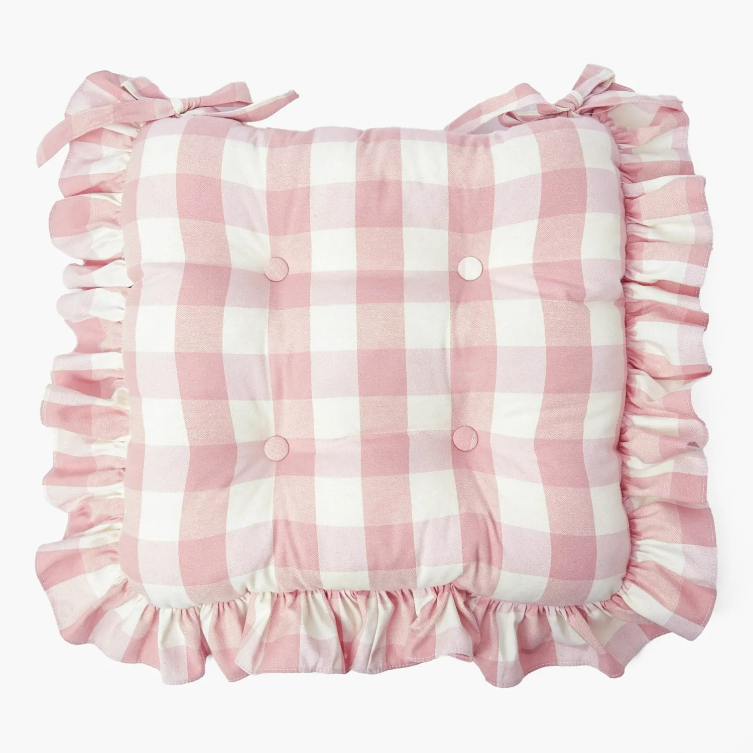 Mrs. Alice Pink Gingham Ruffle Seat Pad Cushion (Set of 4)< Cushions