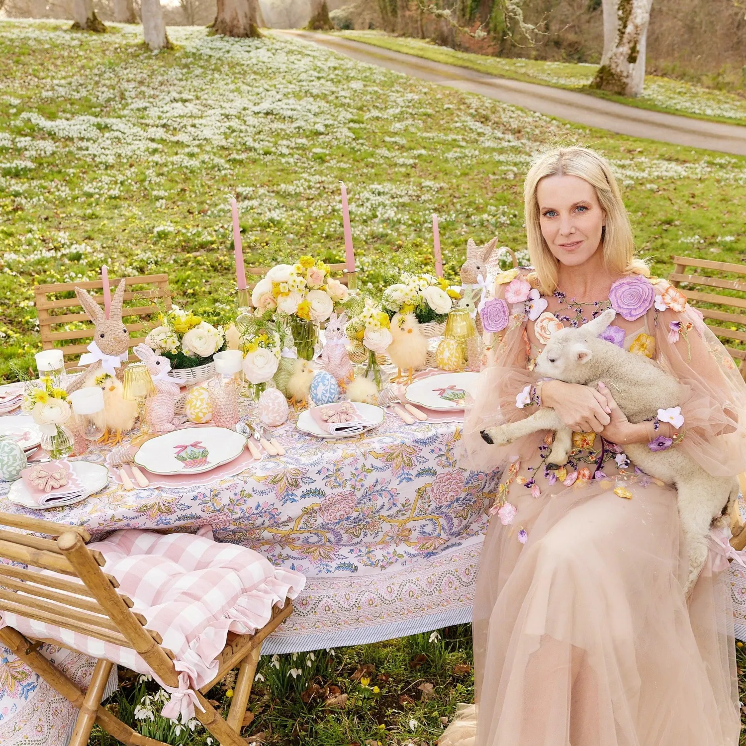 Mrs. Alice Pink Gingham Ruffle Seat Pad Cushion (Set of 4)< Cushions