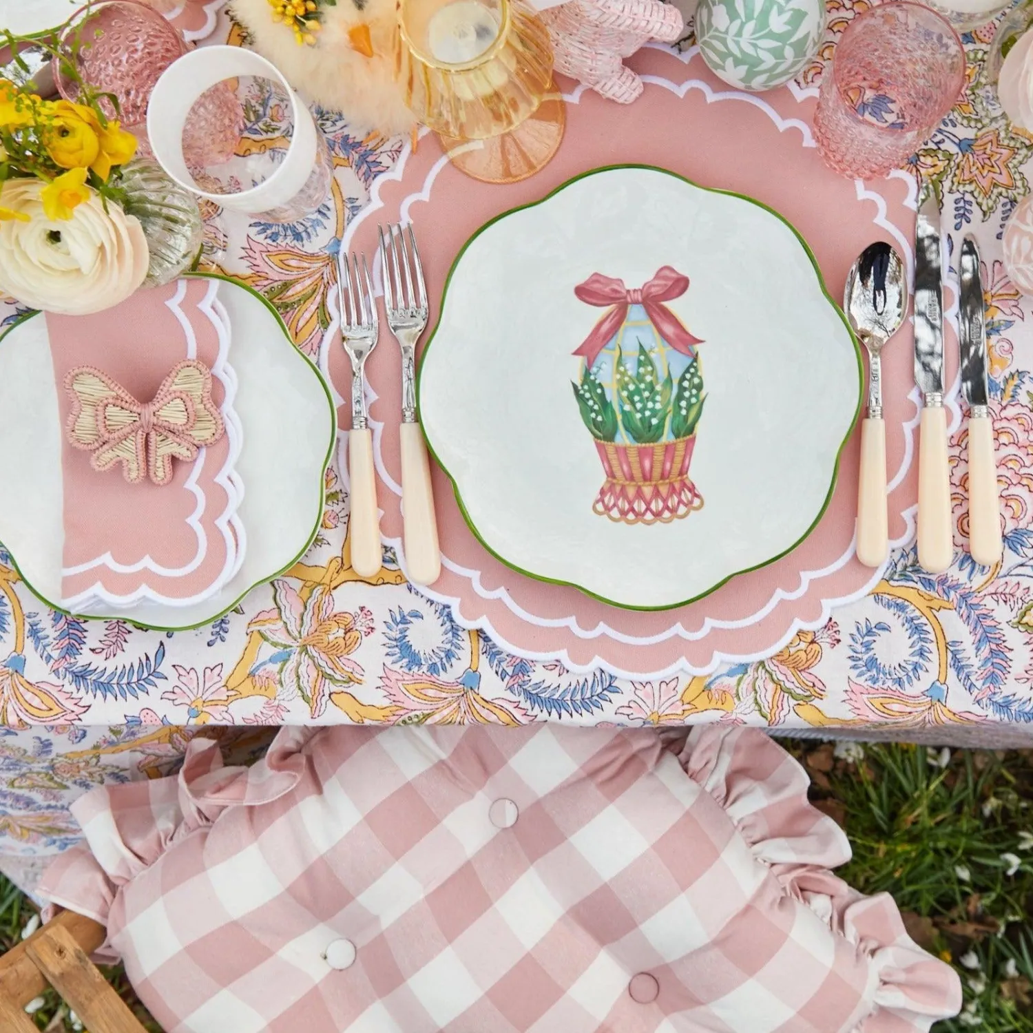 Mrs. Alice Pink Gingham Ruffle Seat Pad Cushion (Set of 4)< Cushions