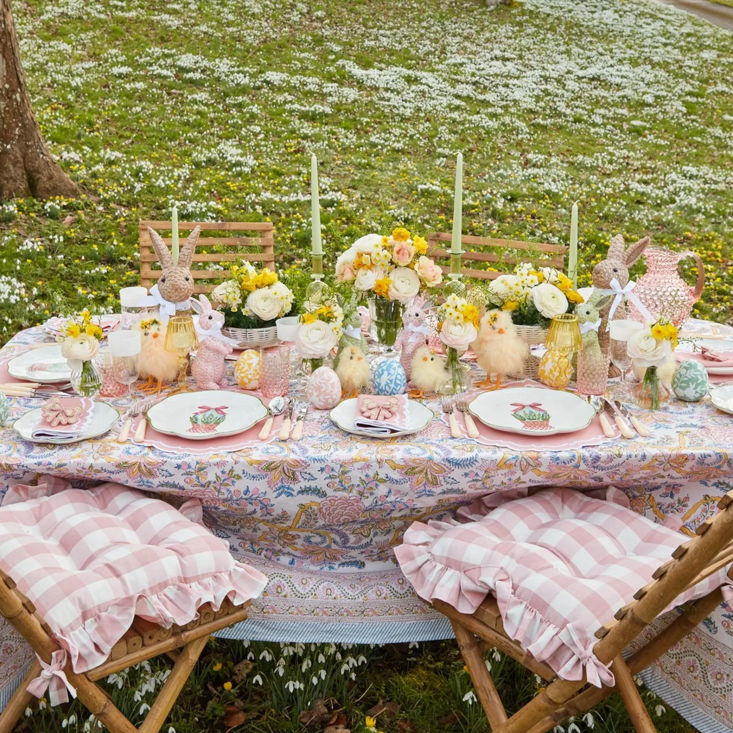 Mrs. Alice Pink Gingham Ruffle Seat Pad Cushion (Set of 4)< Cushions