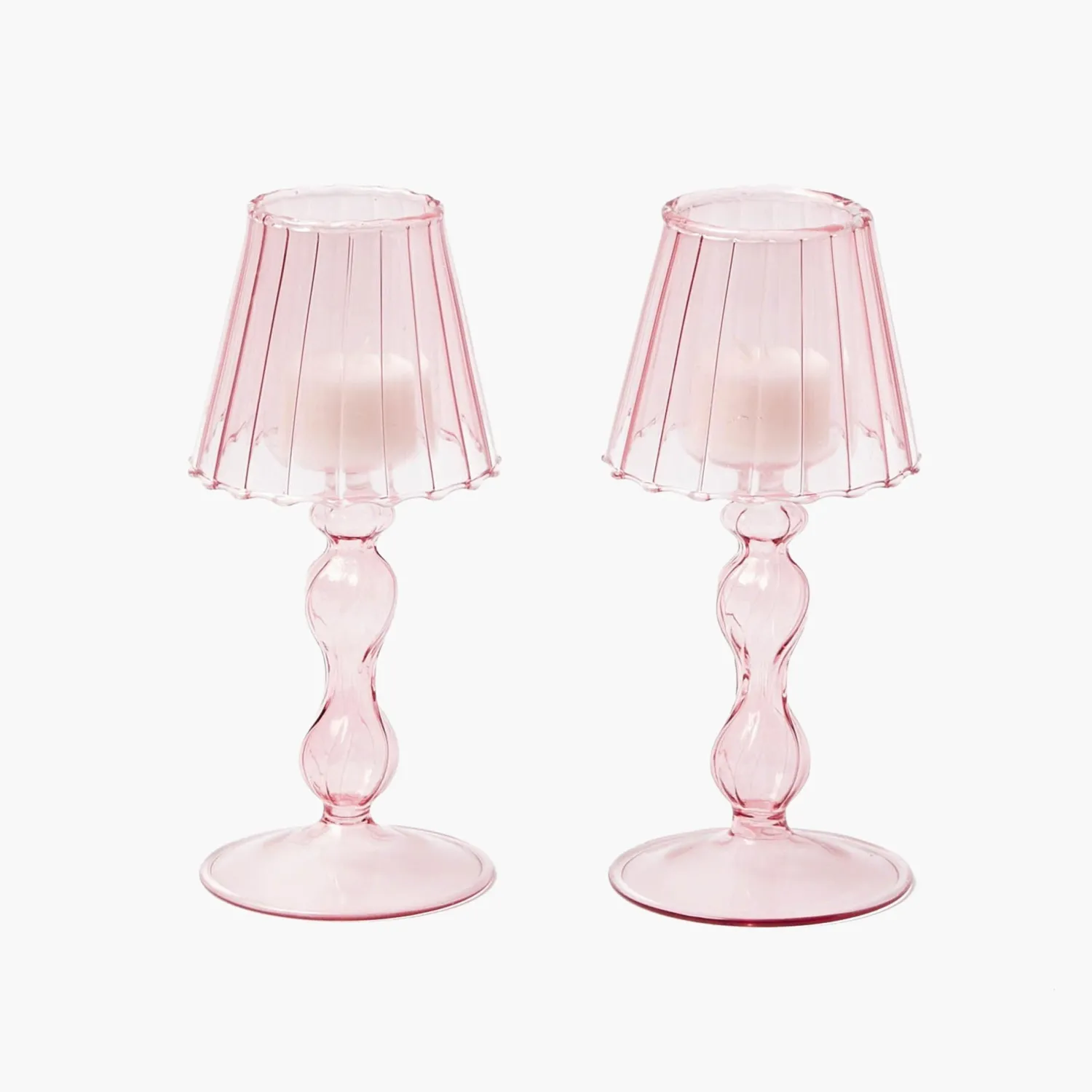 Mrs. Alice Pink Glass Lantern Tea Light Holder (Pair) - 18cm< Summer Candleware | Candle Holders