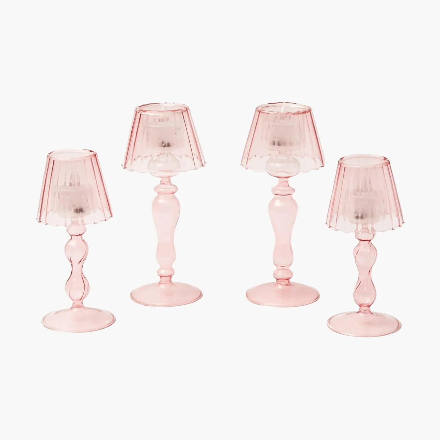 Mrs. Alice Pink Glass Lantern Tea Light Holder Set< Summer Candleware | Candle Holders
