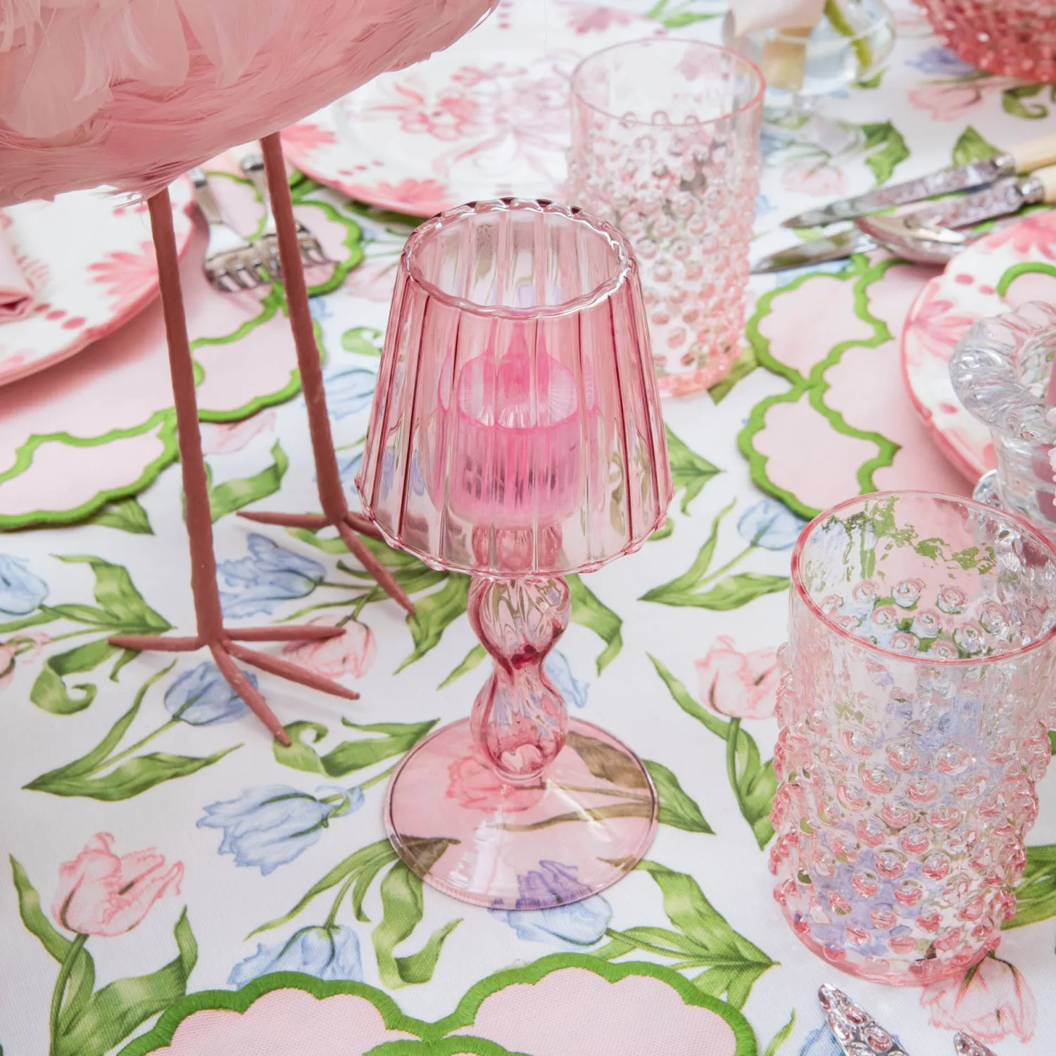 Mrs. Alice Pink Glass Lantern Tea Light Holder (Pair) - 18cm< Summer Candleware | Candle Holders