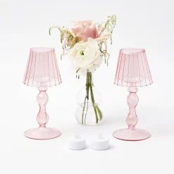 Mrs. Alice Pink Glass Lantern Tea Light Holder (Pair) - 18cm< Summer Candleware | Candle Holders