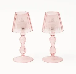 Mrs. Alice Pink Glass Lantern Tea Light Holder Set< Summer Candleware | Candle Holders