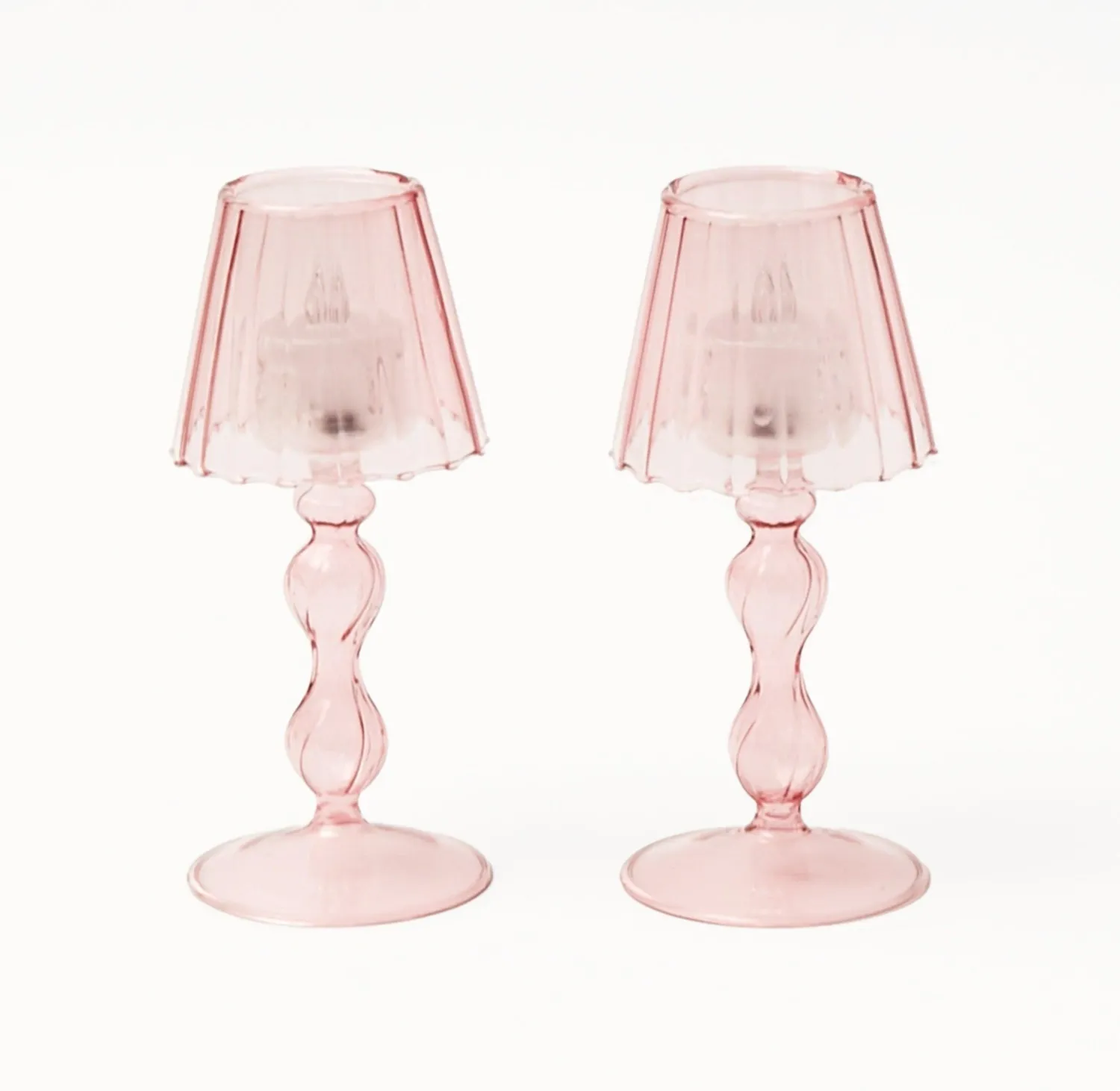 Mrs. Alice Pink Glass Lantern Tea Light Holder Set< Summer Candleware | Candle Holders